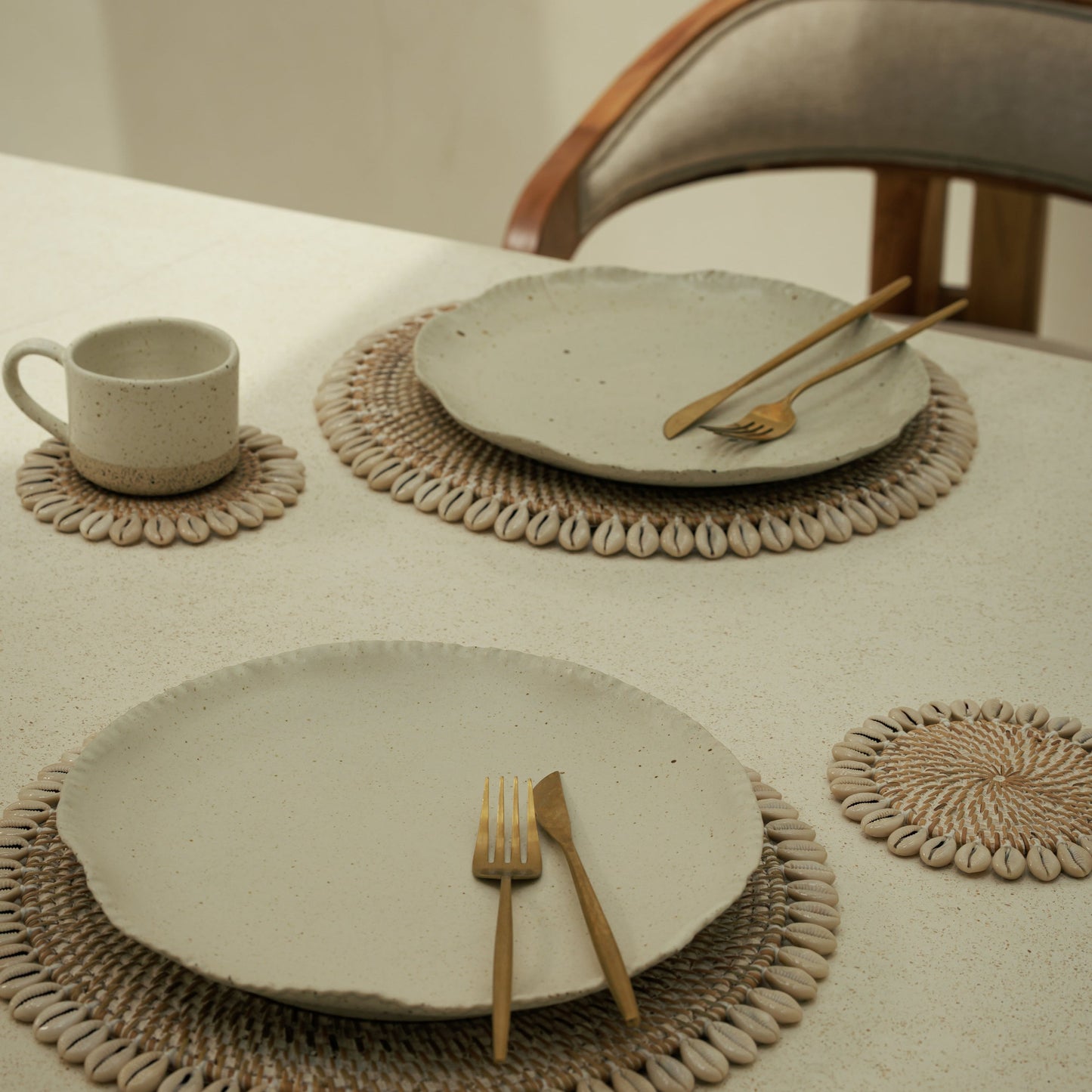 Set de table coquillages - blanc et marron