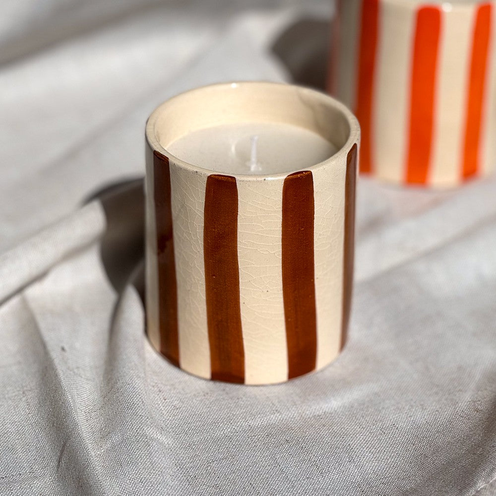 Bougie céramique lignes marrons