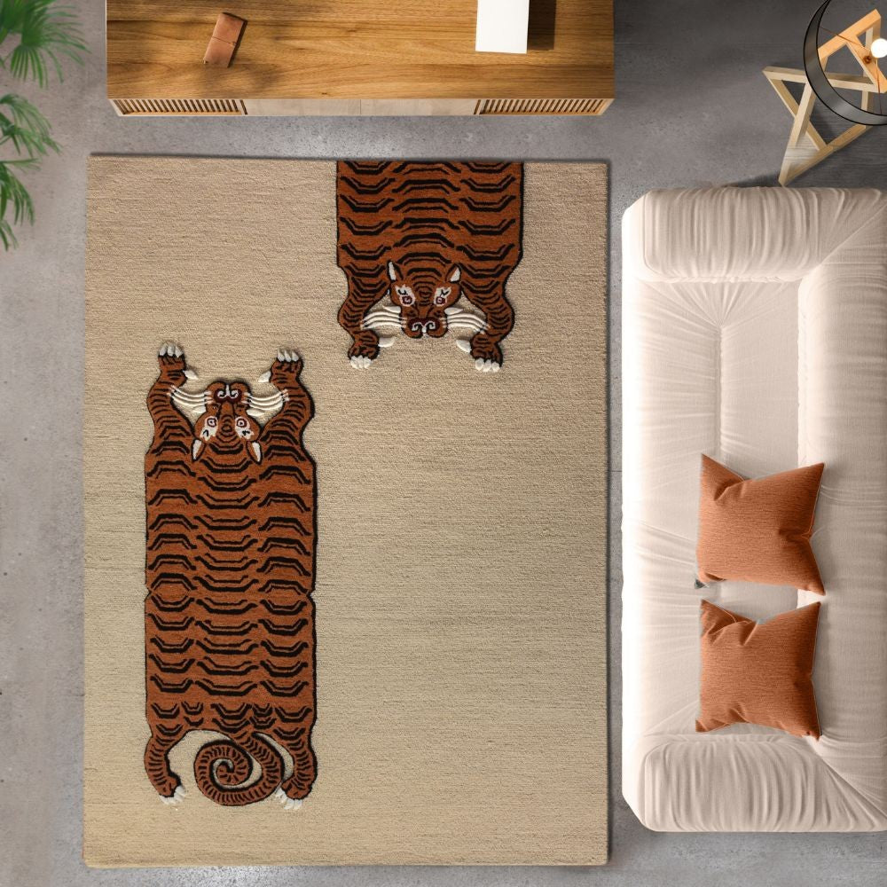 Tapis artisanal en laine motif tigre Akiva