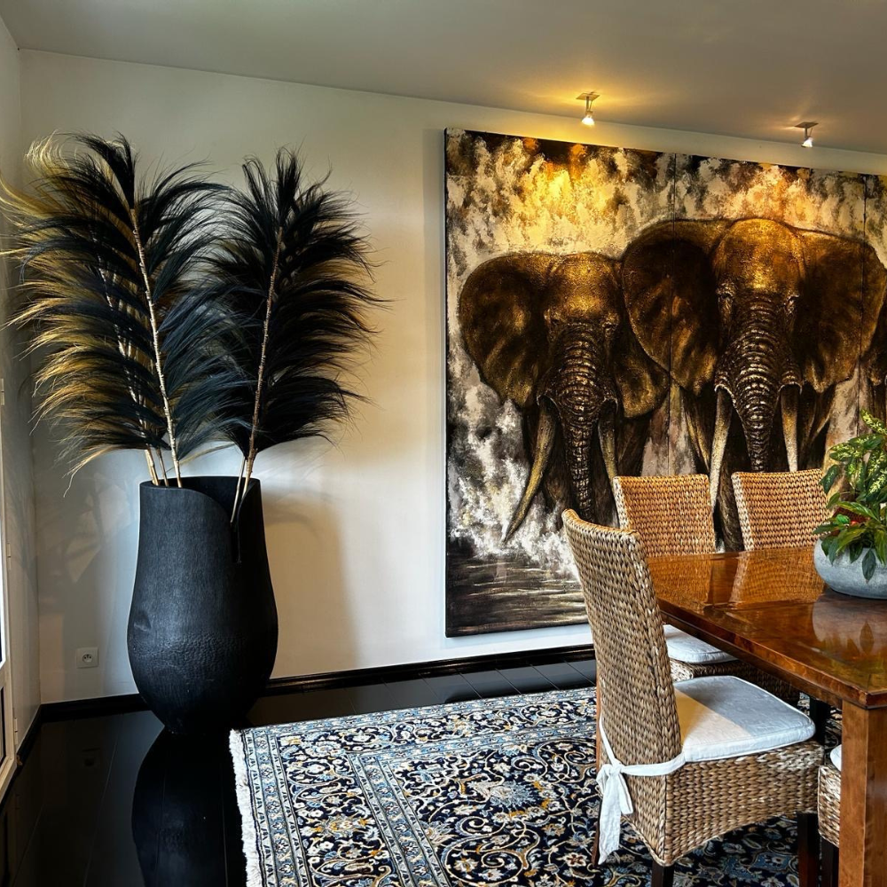 Haut pot Palm en bois de palmier brûlé noir (100*50*55 cm)