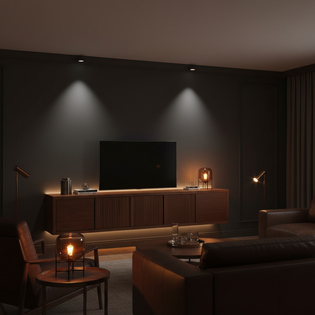 Meuble TV suspendu 5 portes en teck - 180cm