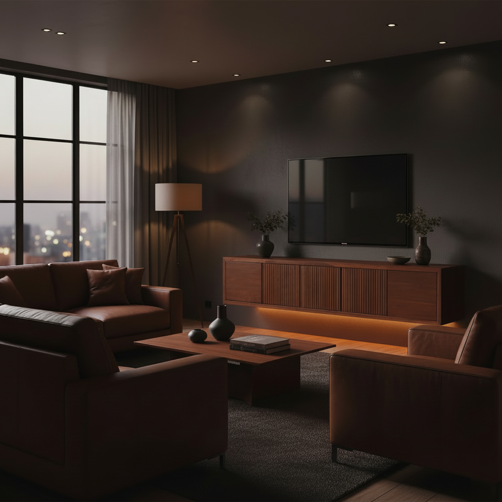 Meuble TV suspendu 5 portes en teck - 180cm