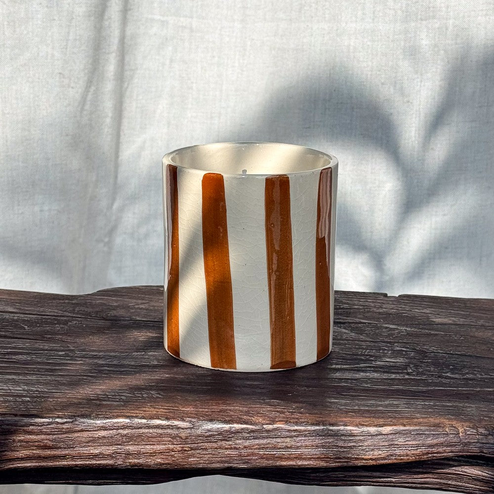 Bougie céramique lignes marrons