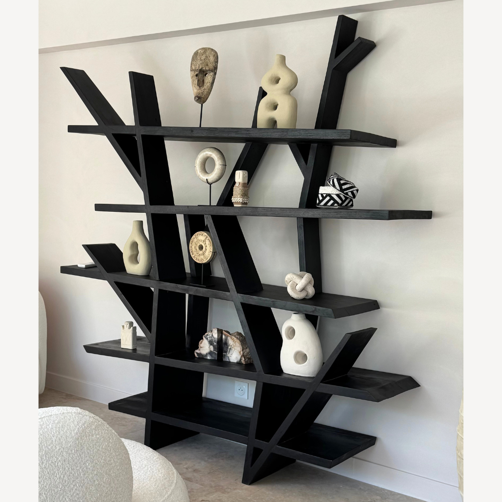 Bibliothéque en bois brûlé