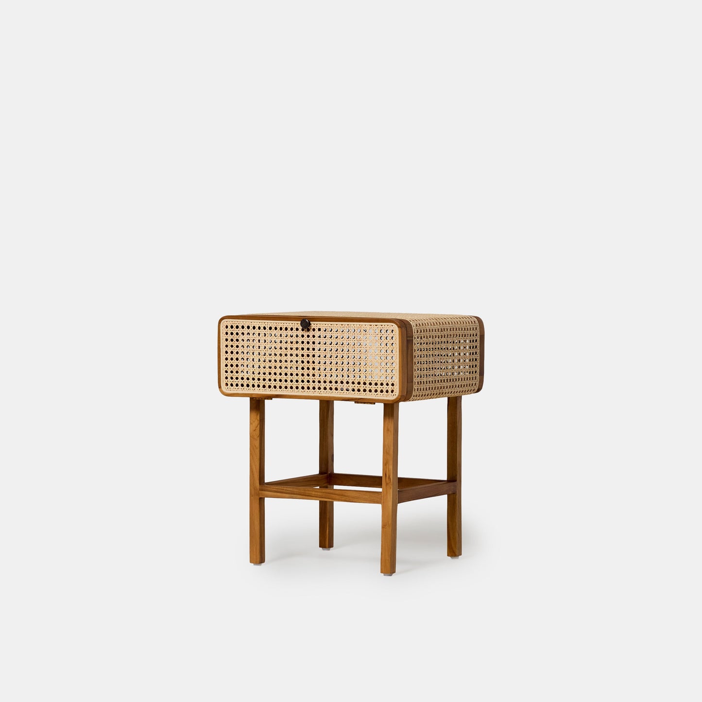 Table de chevet en teck et cannage