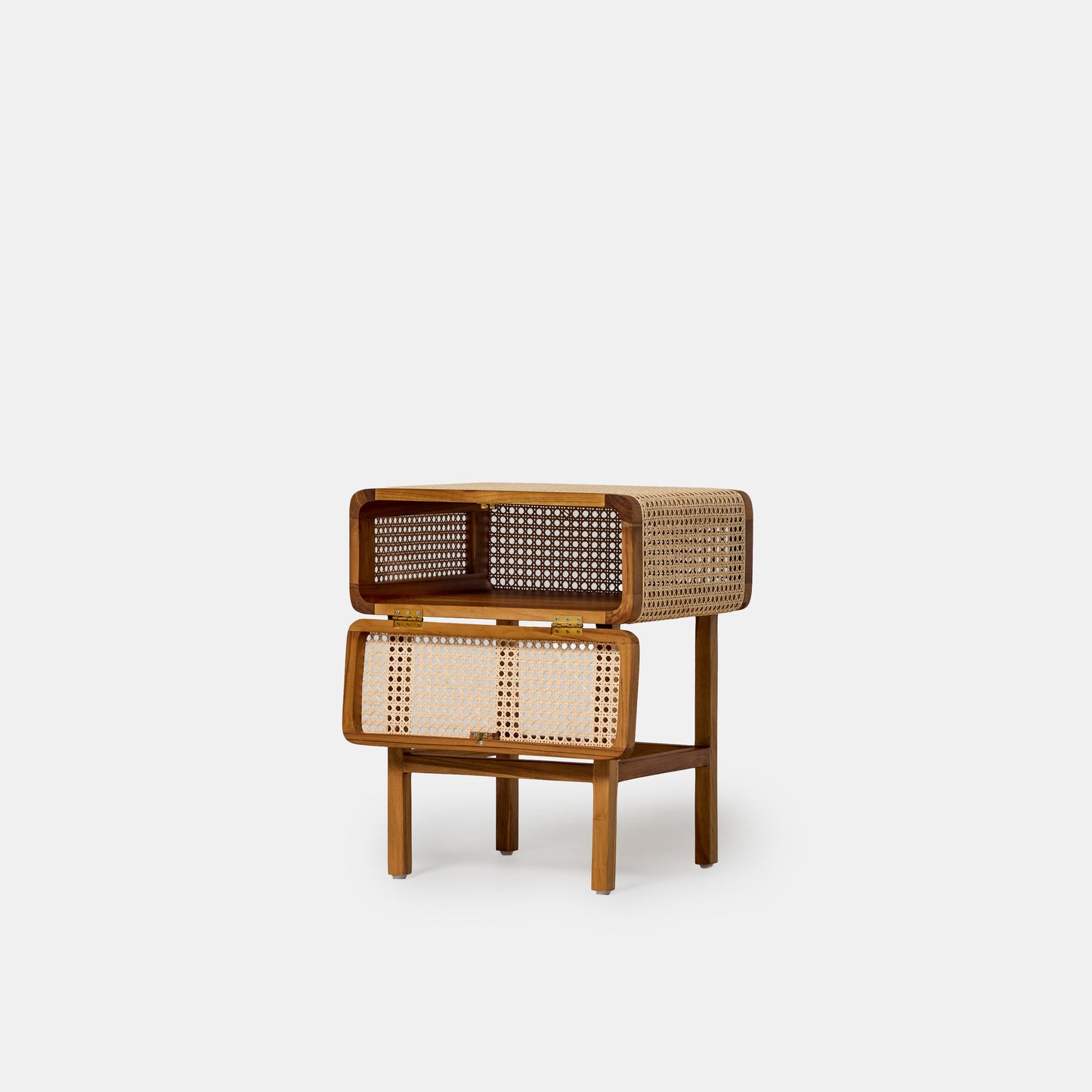 Table de chevet en teck et cannage
