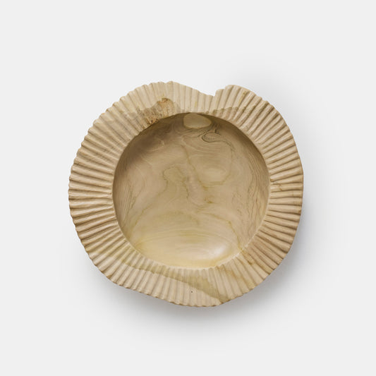 Grand bol / vide-poche strié en teck blanchi - 40 cm