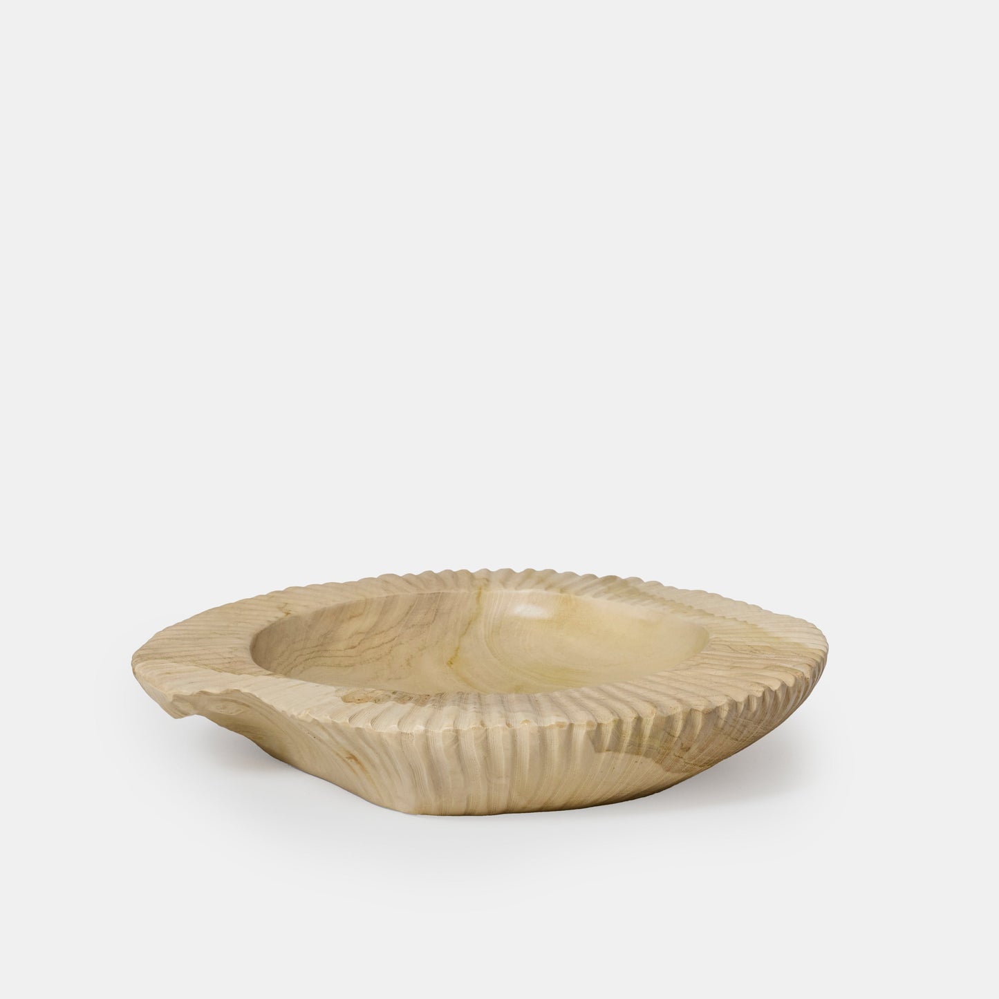 Grand bol / vide-poche strié en teck blanchi - 40 cm