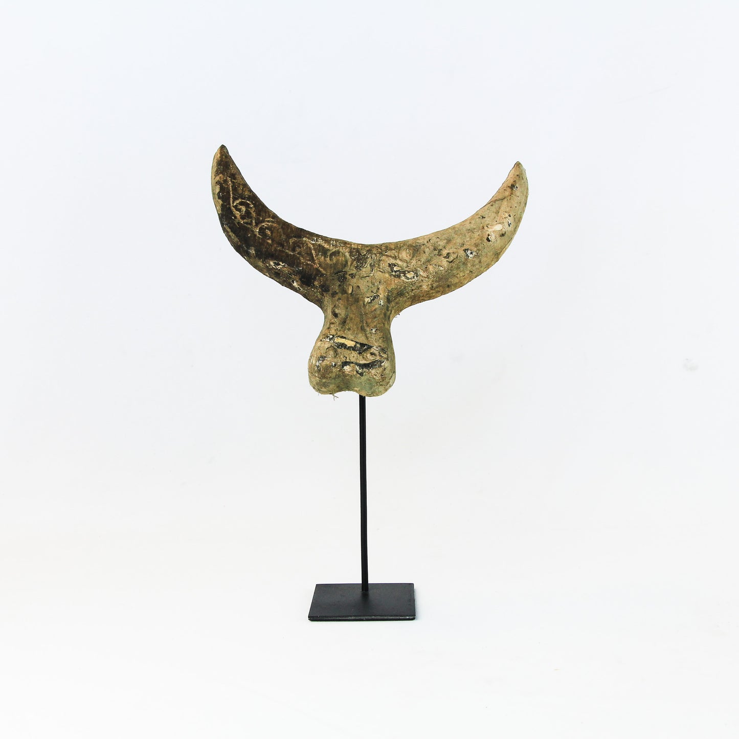Sculpture en bois : Tête de Buffalo sur socle