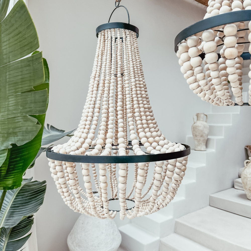 Luminaire en perles de caféier