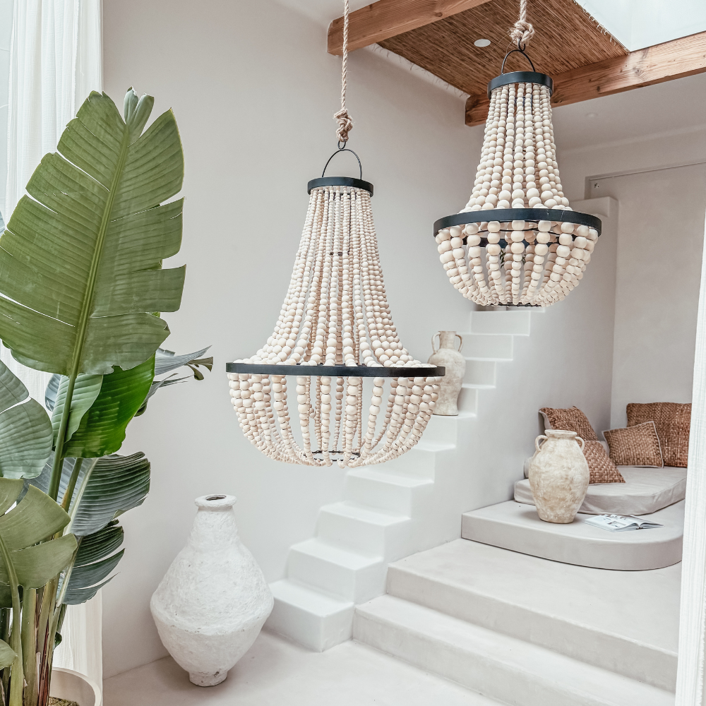 Luminaire en perles de caféier