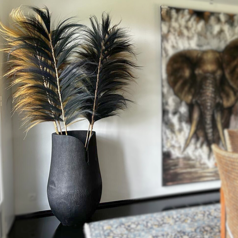 Haut pot Palm en bois de palmier brûlé noir  (100*50*55 cm)