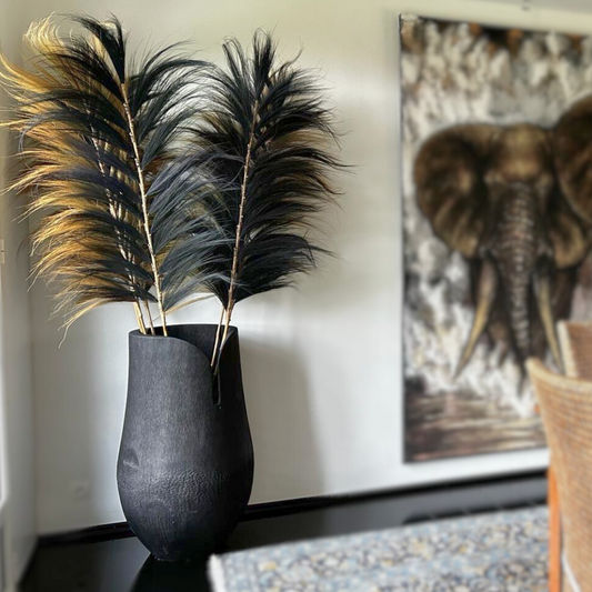 Haut pot Palm en bois de palmier brûlé noir  (100*50*55 cm)