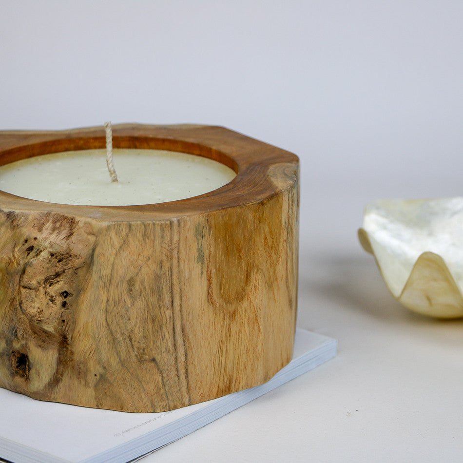 Bougie XL en bois de teck