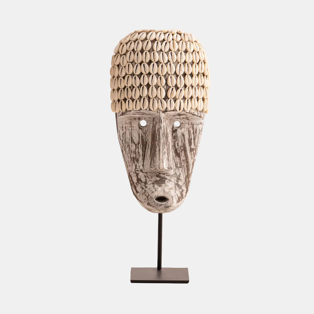 Masque Antique en Bois Recyclé et Coquillages