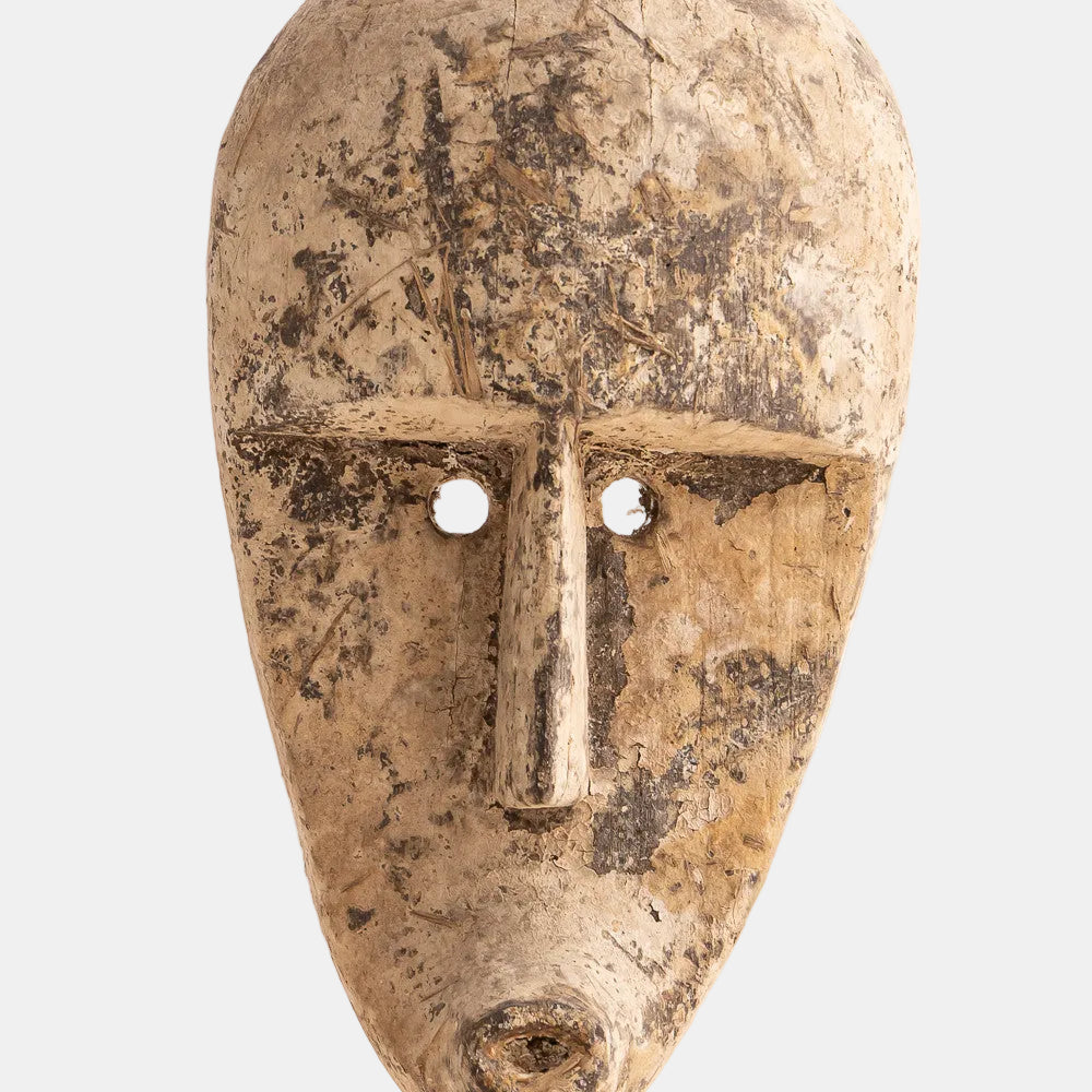 Masque antique sur socle en bois recyclé