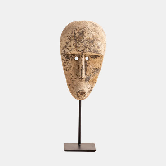 Masque antique sur socle en bois recyclé