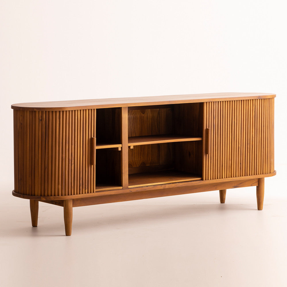 Meuble TV en bois de teck portes striées - 180cm