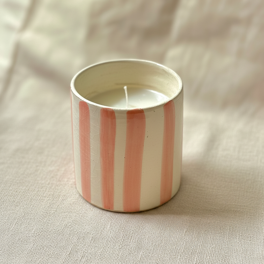 Bougie céramique lignes roses